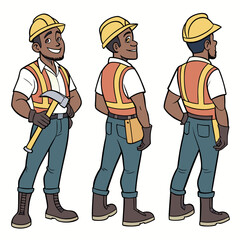 Smiling Male Construction Worker Character Sheet Three Views 1