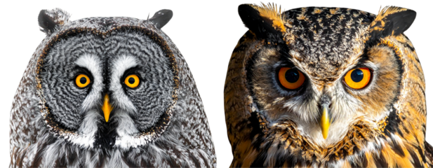  Set of Top-Down View of Owl Face, Close-Up Eyes, Isolated