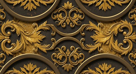 Elegant Golden Baroque Ornament Seamless Pattern Design Detailed Intricate Texture Rich Metallic Backdrop for Luxury and Sophistication
