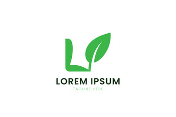 Minimalist green leaf logo design featuring letter l and placeholder text