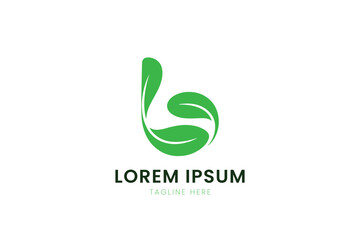 Obraz premium Minimalist green leaf logo design abstract swirl element with text placeholder