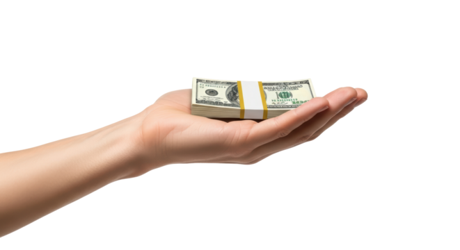 Isolated Hand Holding Stack of Dollar Bills