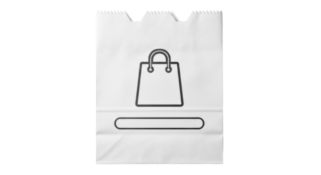 Isolated White Paper Bag with Shopping Icon