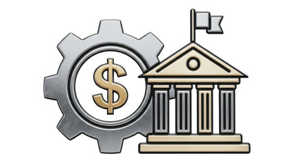 Isolated Bank Building and Money Gear
