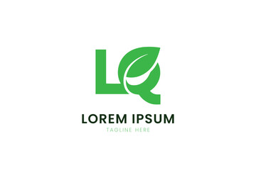Modern minimalist green leaf letter lq logo design for eco-friendly brands and businesses