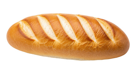 Isolated loaf of bread, fresh baked baguette with golden crust and scored top surface