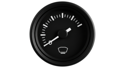 Isolated fuel gauge shows near empty tank level reading, on a neutral setting device