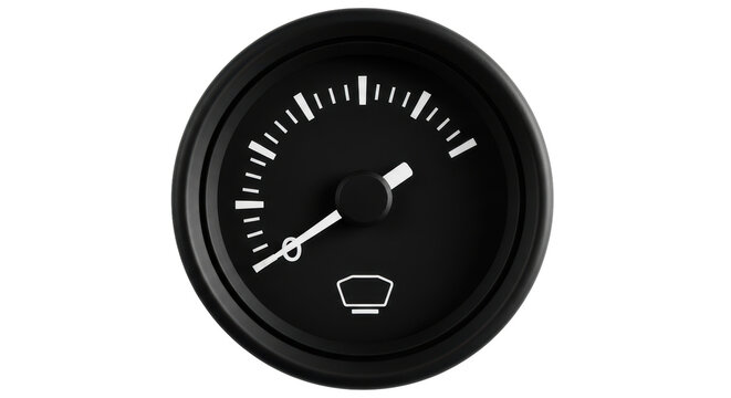 Isolated fuel gauge shows near empty tank level reading, on a neutral setting device - Powered by Adobe