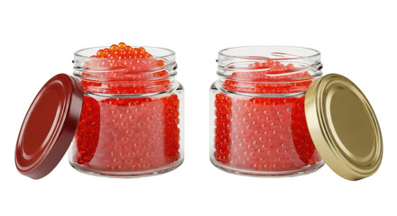 Isolated Red Caviar in Glass Jars