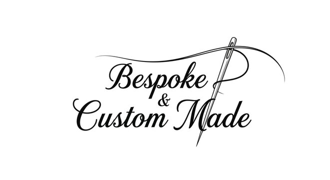 Elegant Black and White Bespoke & Custom Made Logo Design with a Needle and Thread, Perfect for Tailoring, Fashion, and Handmade Crafts