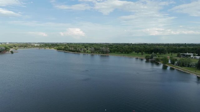 Aerial Over Henderson Lake Revealing Golf Course in Lethbridge Alberta