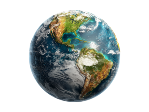 Stunning 3d render of planet earth north and south america, Isolated On White Background, Png Transparent - Powered by Adobe
