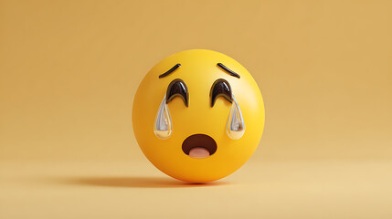 Sad crying emoji with single tear on yellow background 
