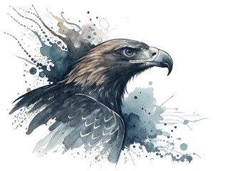 Fototapeta premium Majestic eagle portrait watercolor splash bold ink texture art isolated on white background