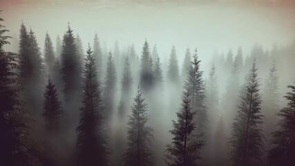 Fog rolling through mysterious pine forest. Media - Powered by Adobe