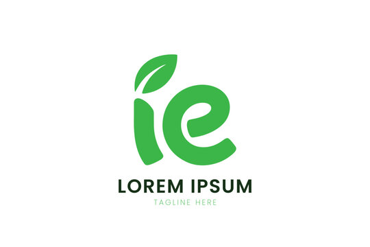 Modern minimalist green leaf ie logo design with lorem ipsum text