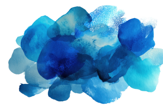 Abstract cerulean pacific blue color watercolor paint shapes isolated on transparent background PNG. Graphic resource, vibrant cold colors, art, artistic expression painting texture