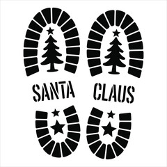 Santa Claus Boot Print with Christmas Tree and Star Vector