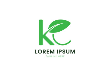 Modern minimalist green k and e logo design with leaf element for organic brands
