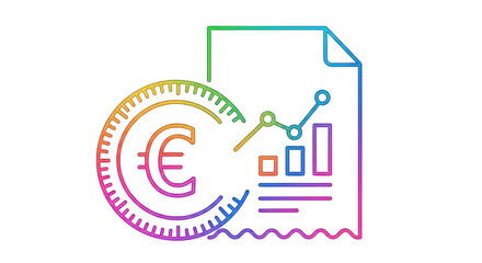 Isolated Colorful Euro Coin with Financial Report Icon
