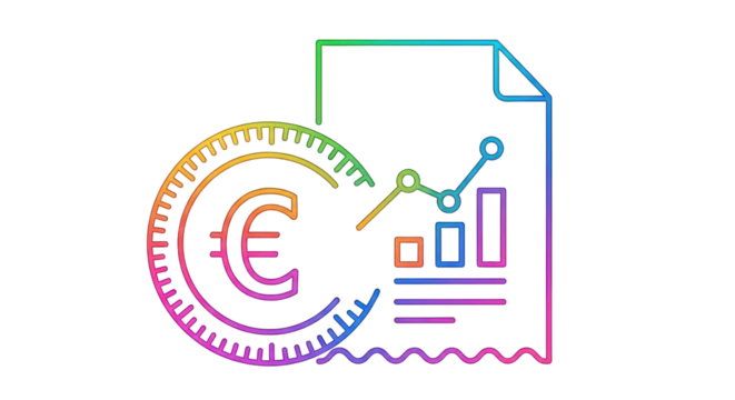 Isolated Colorful Euro Coin with Financial Report Icon