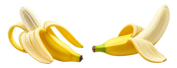  Set of Peeled Banana with Exposed Fruit, Side Angle, Isolated