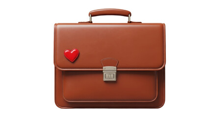Isolated Brown Briefcase with Red Heart