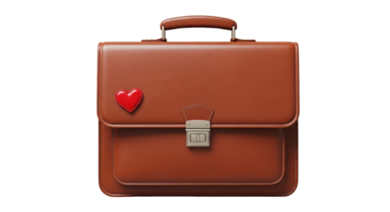 Isolated Brown Briefcase with Red Heart
