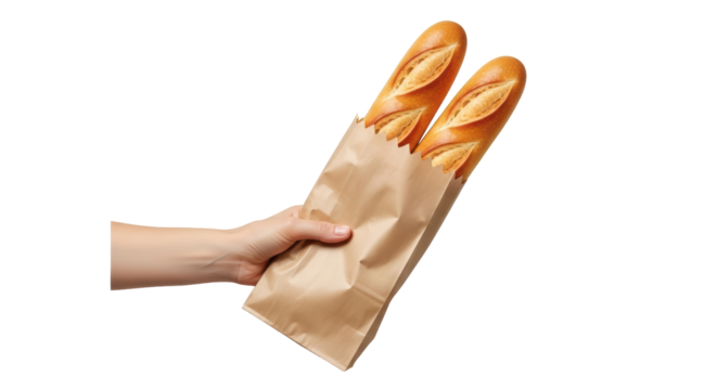 Isolated Hand Holding Baguette Bread