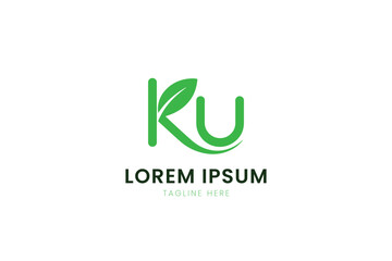 Modern minimalist green ku logo design with leaf element and placeholder text
