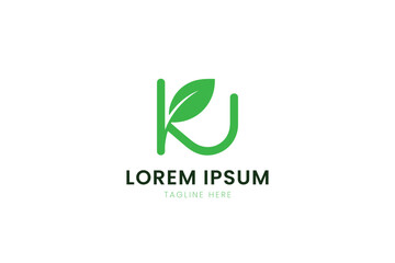 Fototapeta premium Minimalist green leaf logo design for nature eco organic brands branding