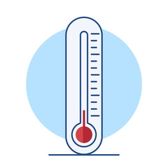 Vector illustration of a blue cold thermometer icon, symbolizing low temperature, winter, frost, freezing weather, climate control, minimal flat design, isolated on white background, infographic