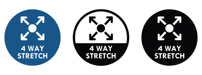 4 way stretch vector logo template badge. Suitable for business, industry and textile. 4 way stretch sign, logo, badge, icon, sticker, label, emblem, stamp, symbol, black, line, flat vector