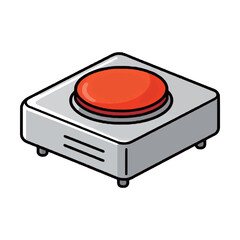 Fototapeta premium Isolated cartoon illustration of a shiny metal red button, a universal symbol for a specific action.
