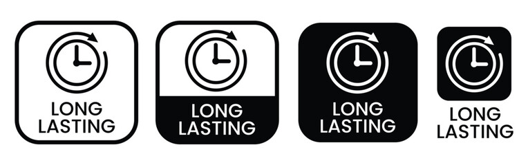Long lasting icons set, logo, label, badge, sticker, symbol, emblem, stamp, black, line, flat vector, isolated illustration. Pharma or beauty label for product packaging design.