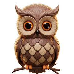 Adorable Brown Owl with Large Orange Eyes 3D Render Illustration for Children's Book, Cartoon Character Design, Cute Animal Wallpaper, and Kids Room