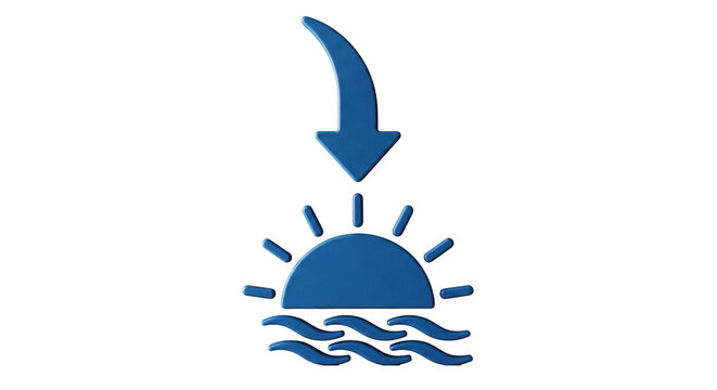 Isolated Downward Arrow Above Sunset