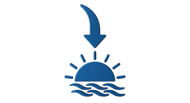 Isolated Downward Arrow Above Sunset