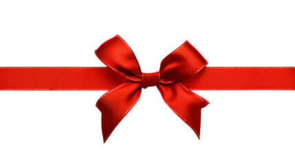 A vibrant red satin ribbon tied in a bow, isolated on transparent background.