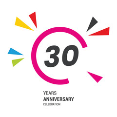 Vector 30 year anniversary, birthday logo label. Year. Vector illustration. Isolated against a white background.