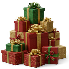 Fototapeta premium Festive Christmas gifts stacked high with gold ribbons and vibrant colors