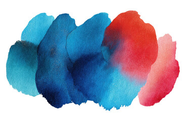 Abstract cerulean pacific red color watercolor paint shapes isolated on transparent background PNG. Graphic resource, vibrant cold colors, art, artistic expression painting texture