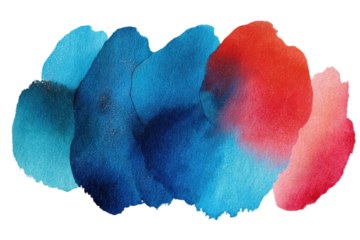 Abstract cerulean pacific red color watercolor paint shapes isolated on transparent background PNG. Graphic resource, vibrant cold colors, art, artistic expression painting texture