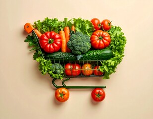 Fresh vegetables in shopping cart healthy eating grocery store concept