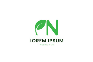 Modern green pn logo with leaf element elegant business symbol for organic brands