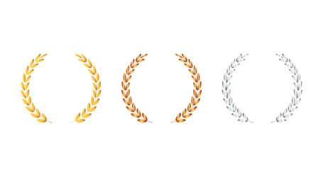 laurel wreath set. gold, silver and bronze wreath badge for award, achievement, trophy, prize winner and other design element. transparent vector.