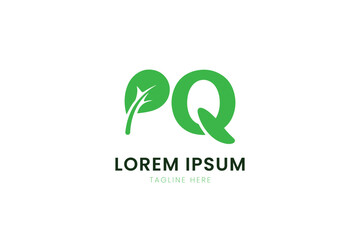 Minimalist green pq logo with leaf element and placeholder text for branding