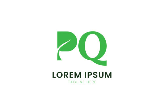 Minimalist green pq logo with leaf element and lorem ipsum text