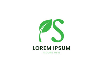 Modern minimalist green leaf logo design with ps letters elegant and organic branding concept