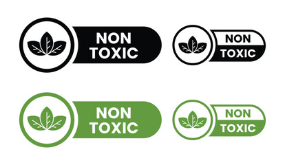 Eco Friendly Non Toxic Vector Label Set.  Non Toxic icon set.  Non Toxic sign, logo, badge, icon, sticker, label, emblem, stamp, symbol, black, line, flat vector, isolated illustration